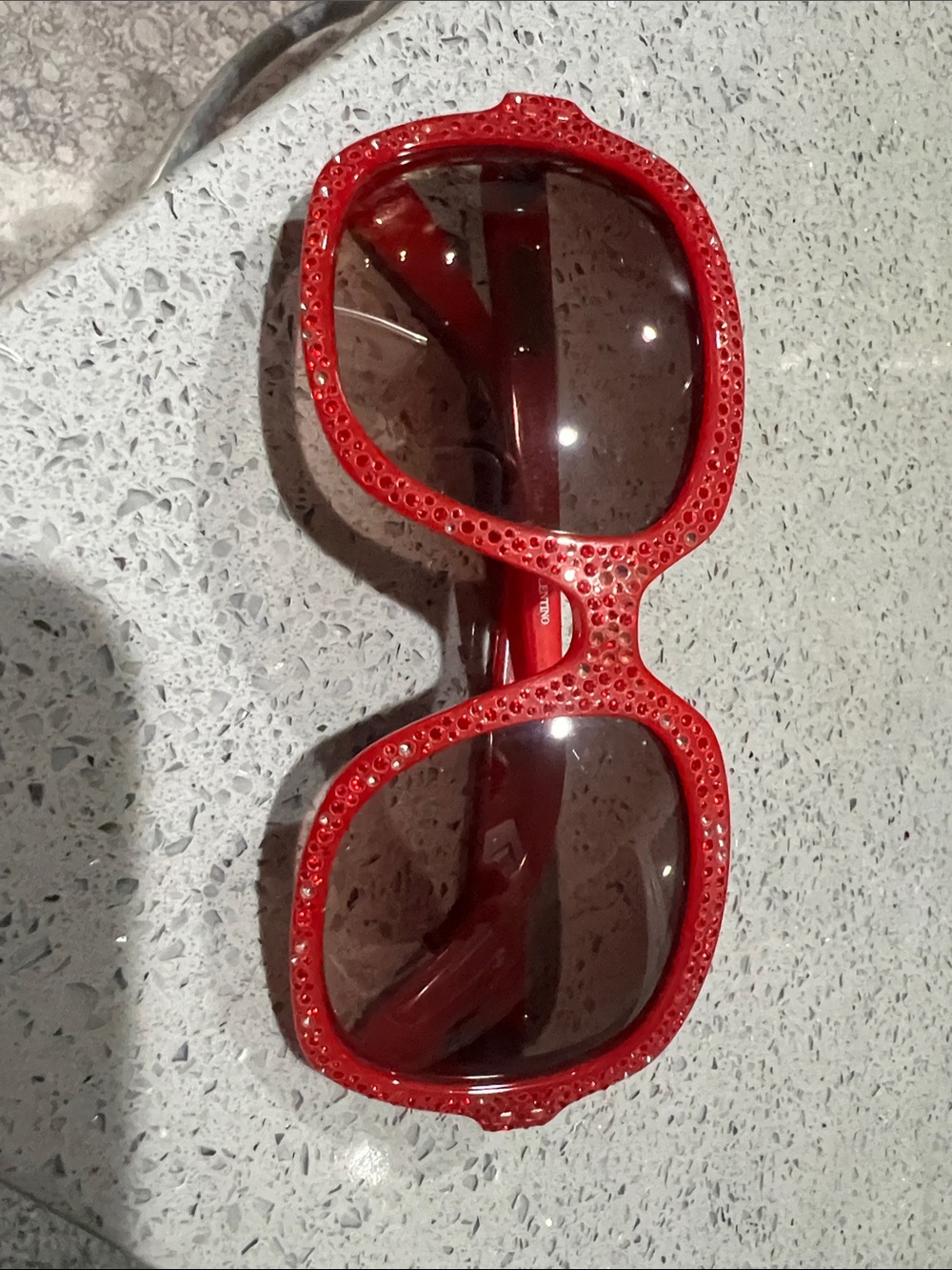 Valentino Red Crystal Embellished Oversized Sunglasses